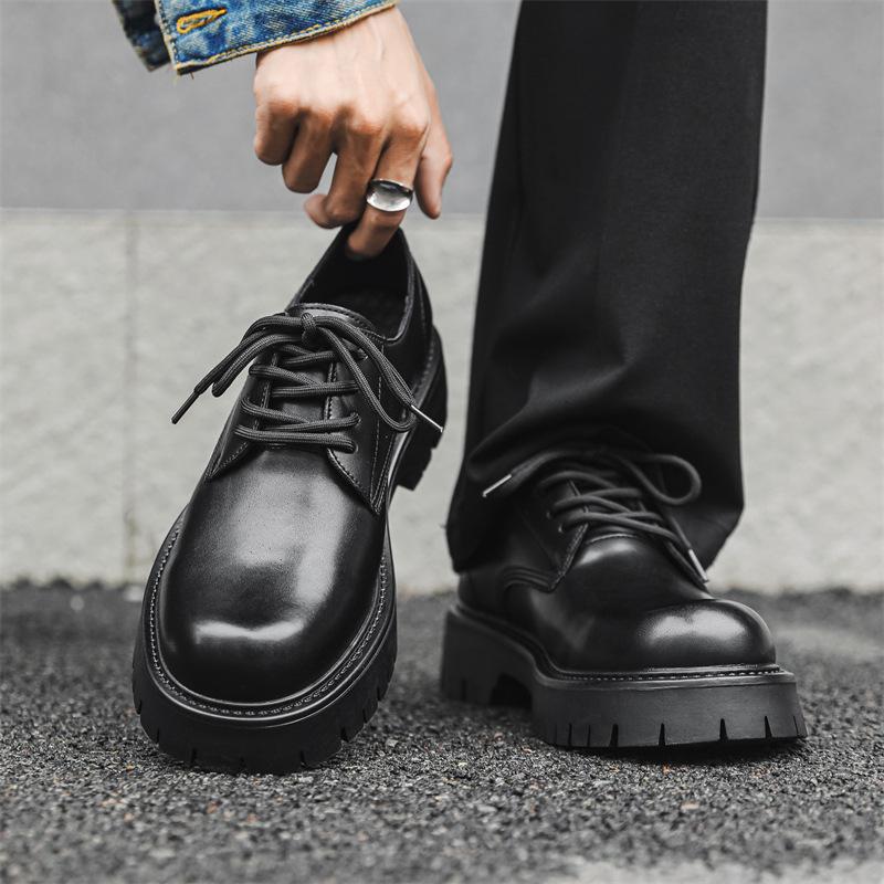 Повседневная кожаная обувь с большой головой, мужская новинка 2025 года, на толстой подошве, рабочая, молодежная, с круглым носком, низкие берцы Мартин 5691-J
