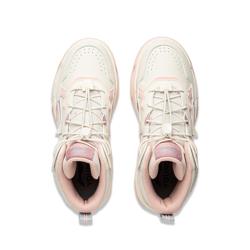 Li Ning Kids Synthetic Leather Comfortable Non-Slip Shock Absorbing Wear-Resistant Breathable High-Top Casual Shoes Kids Casual Shoes YKCU194-14