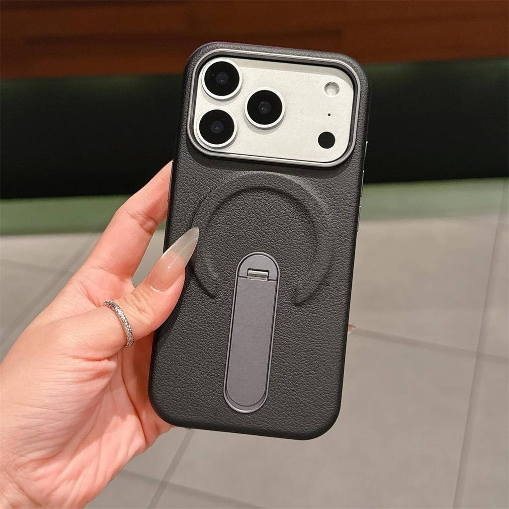 Чехол-подставка из кожи с магнитом для IPhone 17 16 15 14 13 17 Pro Max для беспроводной зарядки Magsafe Ударопрочный чехол