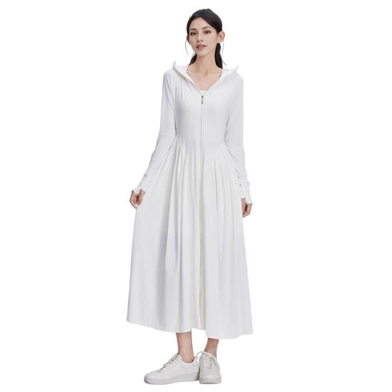 Women's Sun Protection Hoodie Coat Full Body Cooling Sunscreen Clothing Long Sleeve Swimsuit Cover Up Dress for Summer Beach Fishing Hiking
