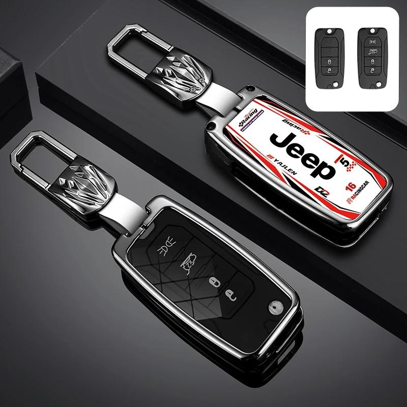 Zinc Alloy Racing Style Car Key Fob Cover for Jeep Wrangler Cherokee Compass Anti-Scratch Auto Key Case Shell Accessories AKW1