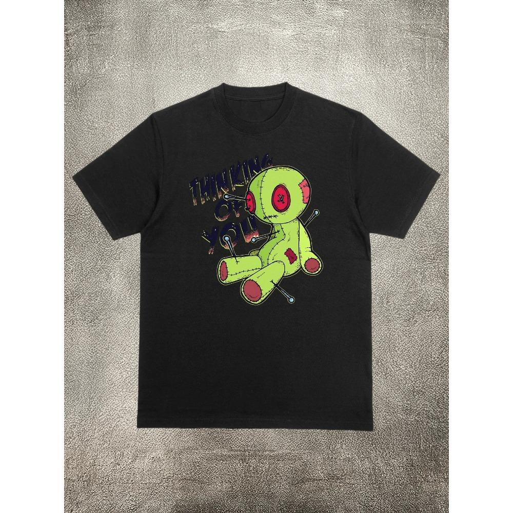200g Cotton Men's T - Shirt, Voodoo Doll "Thinking of You" Pattern, Heat - Transfer Printed, for Daily Casual Wear