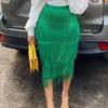Women's Plus Size High Waist Fringe Patchwork Bodycon Pencil Midi Skirt for Parties