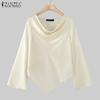 ZANZEA Women Vintage Satin Lapel Long Sleeve Irregular Hem Blouses
