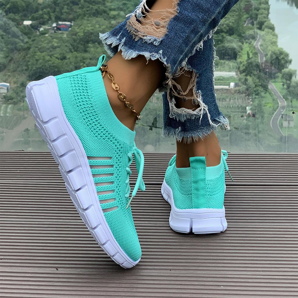 Женские дышащие спортивные кроссовки Flyknit с сеткой, низкие, на шнуровке, с платформой, повседневные кроссовки для ежедневной носки
