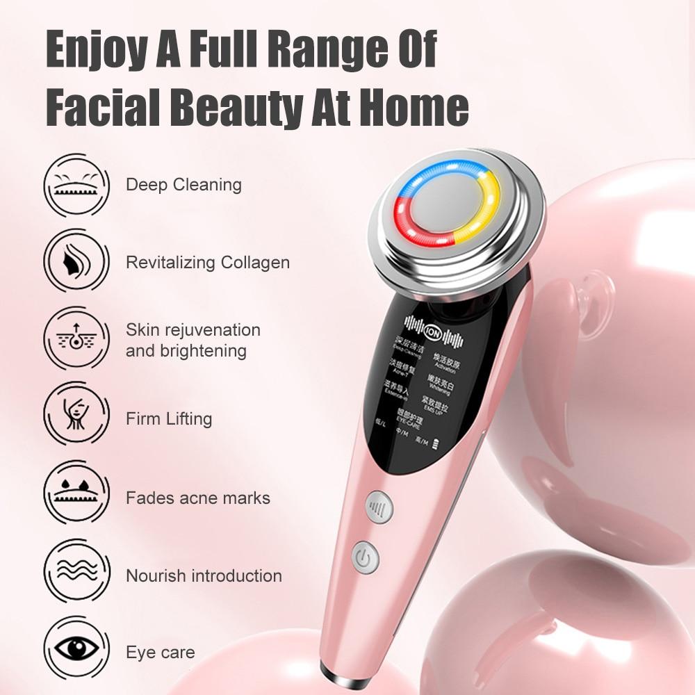 EMS Facial Massager LED Light Therapy Sonic Vibration Wrinkle Removal Skin Tightening Warm Cool Treatment Skin Care Beauty Device