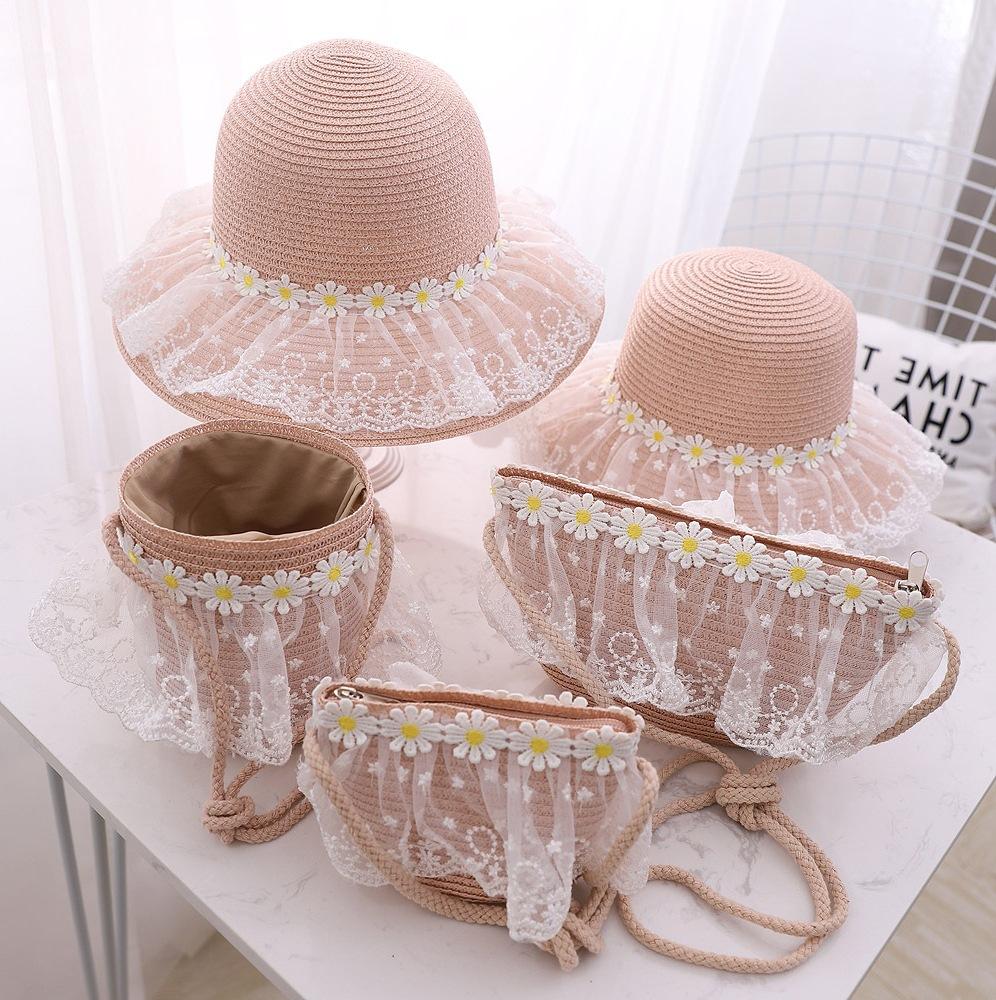 Children's straw hat fairy maiden daisy lace sun protection hat for women's summer beach wave sun protection hat cool