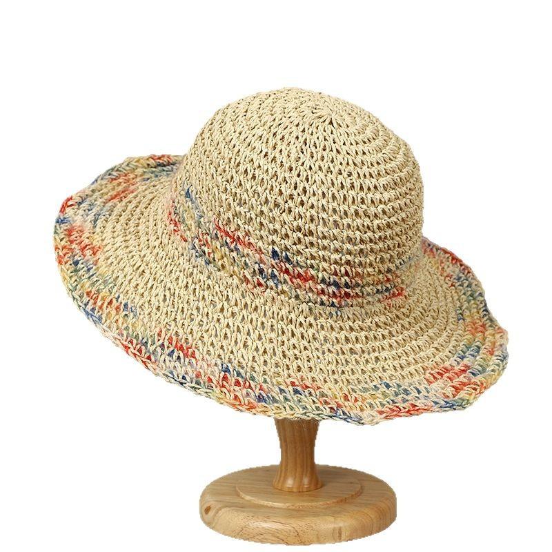 Mint Mambo flower straw hat women's summer big brim straw bucket hat foldable seaside sunshade sunscreen hat