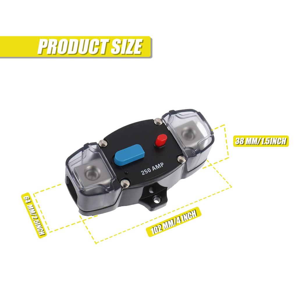 Автоматический выключатель постоянного тока 250 А 12-48 В с кнопкой ручного сброса для автомобиля, дома на колесах, морского судна, лодки (250А)