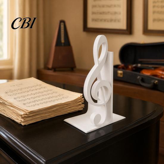 One-Piece 3D Print Sculpture Printed Music Note Bookend, Decorative Shelf Organizer, Modern Desk Decor for Home Musical Book Holder Office Study,