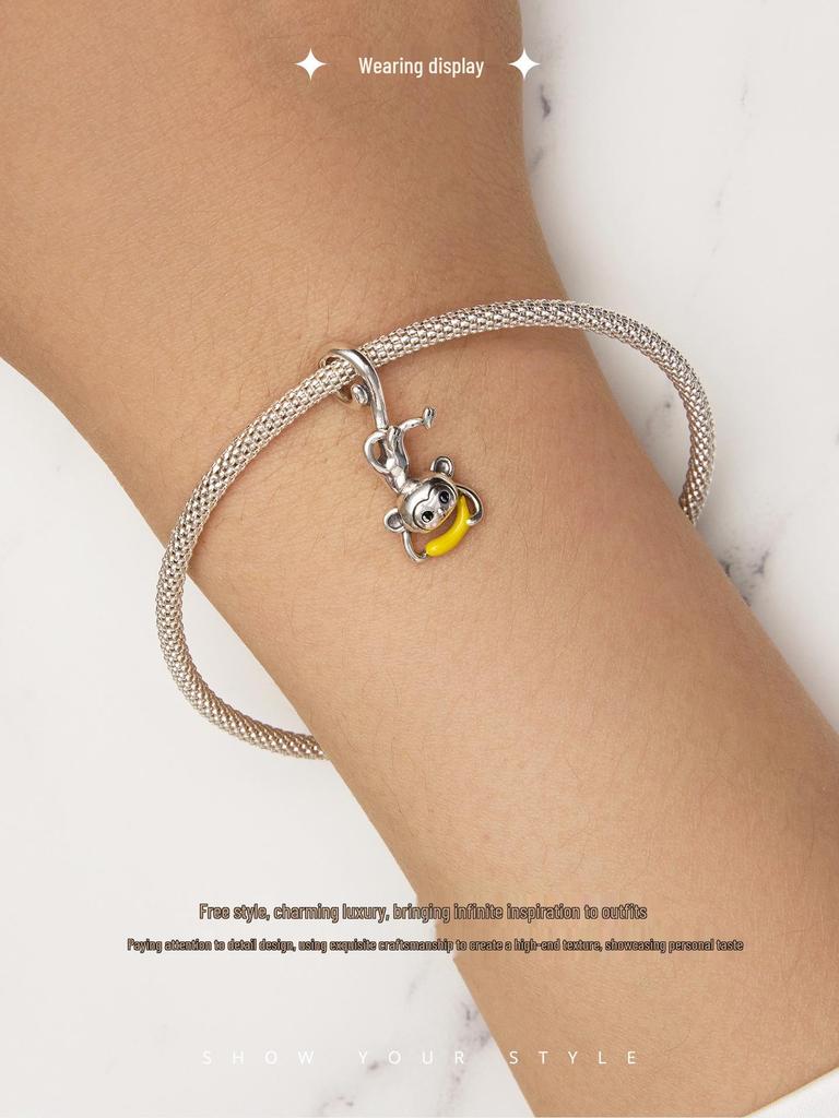 Yinziyun Playful Monkey Sterling Silver Charm Bracelet/Necklace Pendant