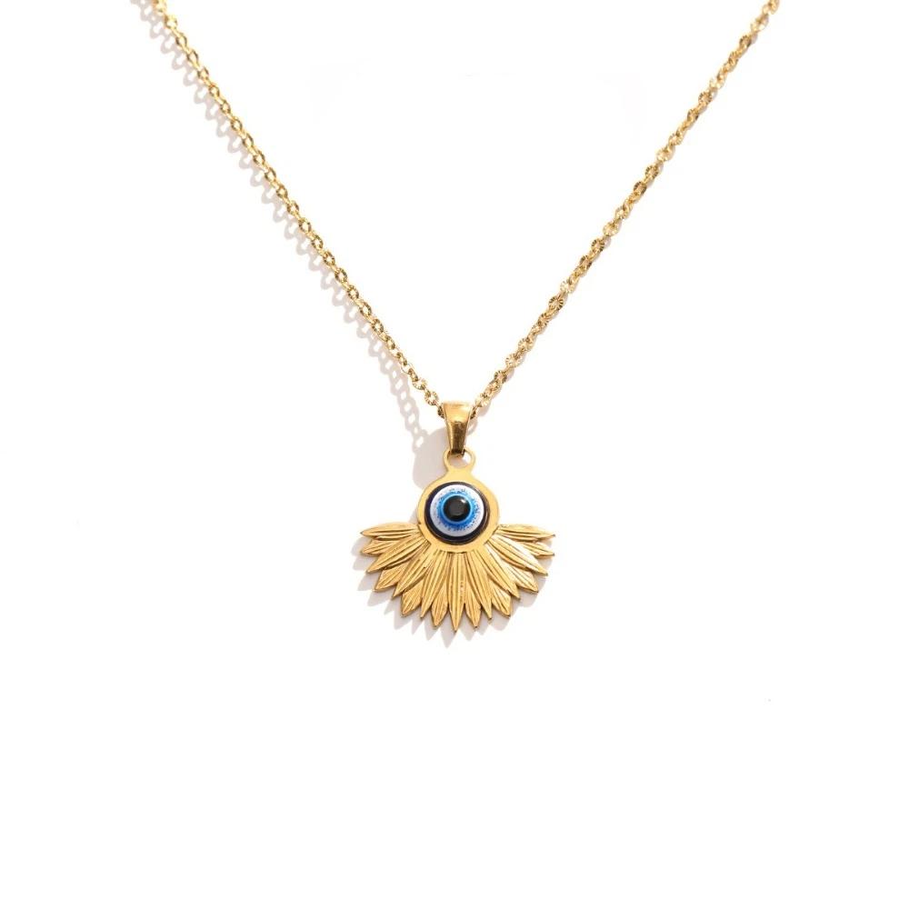 Minimalist Blue Eye Pendant Necklace Stainless Steel Geometric Jewelry  Wedding
