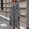Autumn Women's Long Sleeve Printed Stand Collar Dress