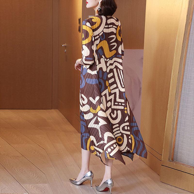 Женское платье темперамент, элитное хитовое платье большого размера, тонкое плиссированное платье, осеннее новое дизайнерское платье с длинными рукавами и круглым вырезом, топы