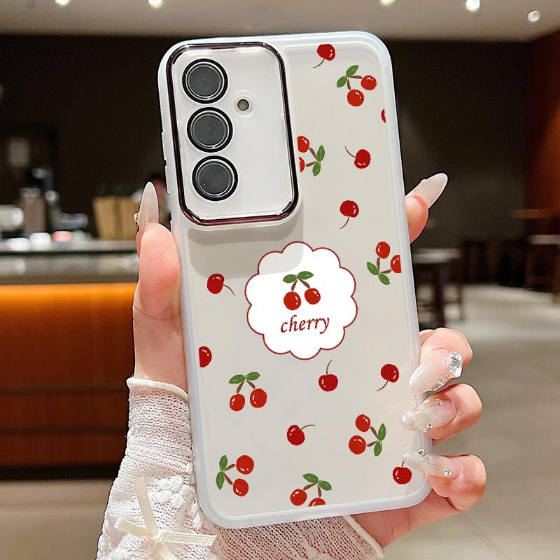 Large Cherry Print Case For Samsung Galaxy S24 S21 FE S25 S24 S23 Ultra A56 A55 A54 A15 A16 A25 A35 A36 A53 Soft TPU Phone Cover