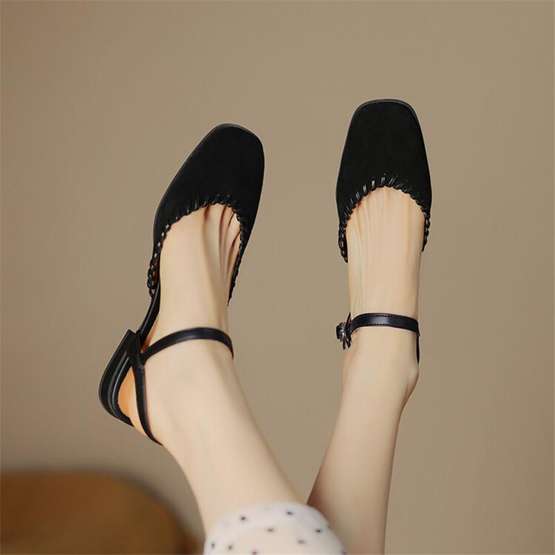 Модные новые летние сандалии из натуральной кожи женские 2025 сандалии с квадратным носком на низком каблуке сандалии с закрытым носком для женщин обувь из коровьей замши ручной работы