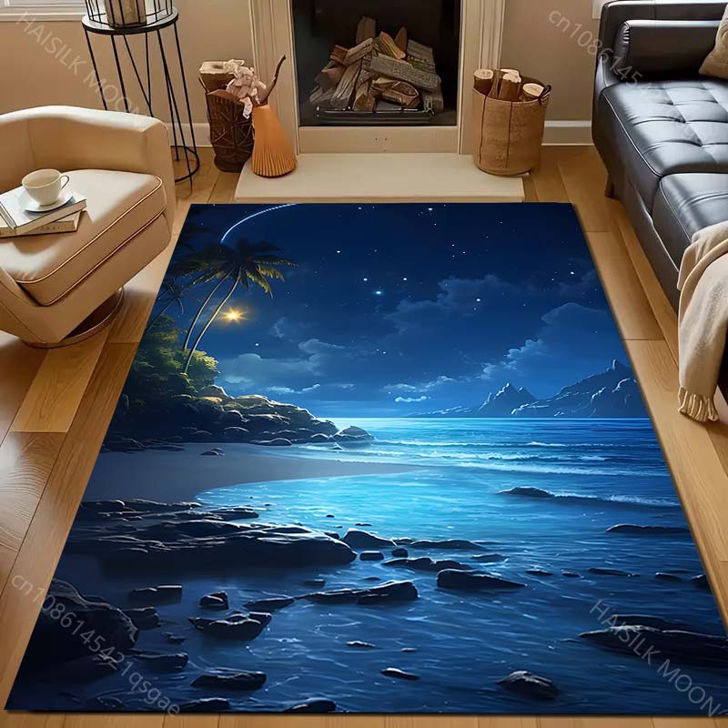1PC Night beach starry landscape Carpet for Living Room Bedroom Sofa Home Decor Rus Non-slip Floor Mat Luxury Gift
