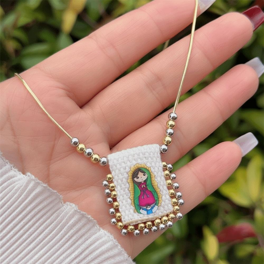 Cartoon Design Catholic Necklace Mini Size Virgin Mary Pendant Necklace for Men and Women