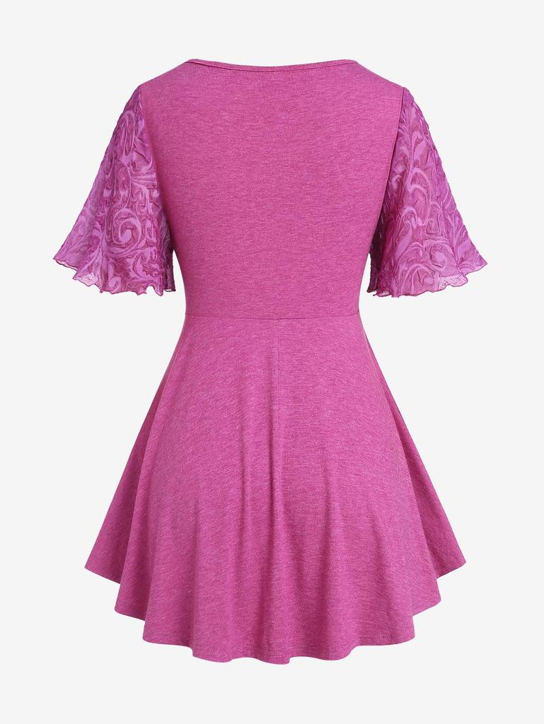 Rosegal Plus Size Crinkly Panel Buttons 2 In 1 Top