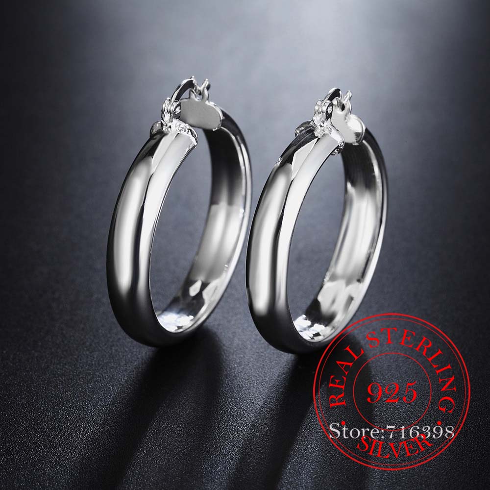 Серьги-кольца из стерлингового серебра 925 пробы, модные корейские большие гладкие круглые винтажные серьги для женщин, свадебные украшения для вечеринки, подарок