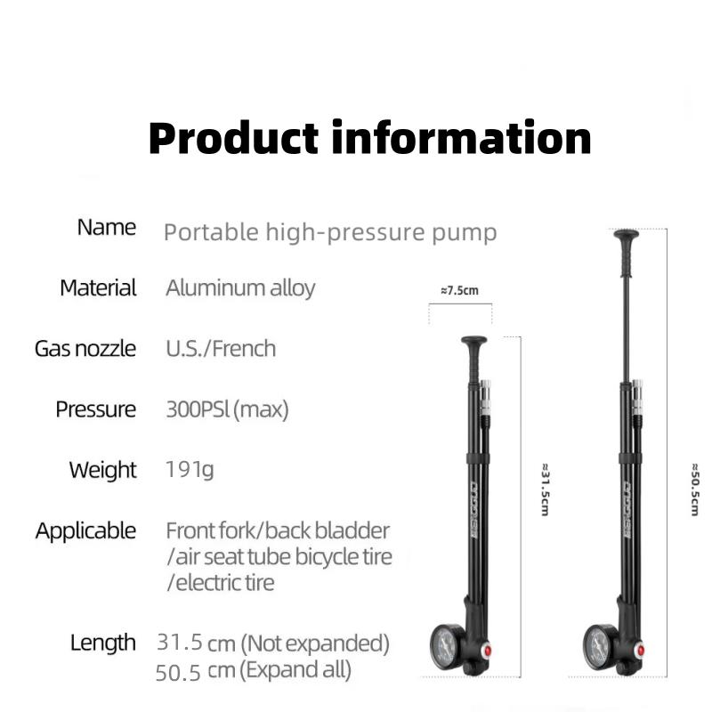 Portable 300psi High-pressure Bike Air Pump With Gauge For Fork & Rear Suspension Shock Absorber Mountain Bicycle Universal Pump