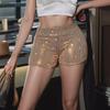 Новые женские шорты с высокой талией, расшитые пайетками — европейский и американский стиль с высокой эластичностью для стильного повседневного образа и выступлений в баре