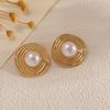 Korean version of sweet ring pleated metal texture wave earrings necklace jewelry set set with pearl fashion jewelry