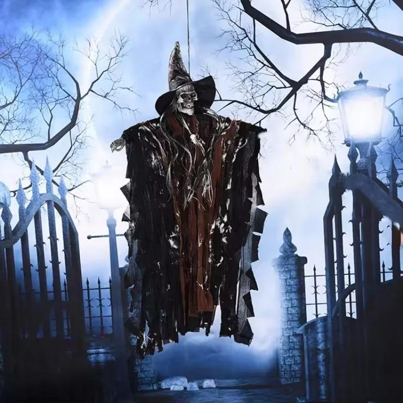 Хэллоуин Подвесное Украшение Призрак Голосовое Управление Светящийся Электрический Череп Скелета Реквизит для Дома с Привидениями Наружный Внутренний Декор для Вечеринки