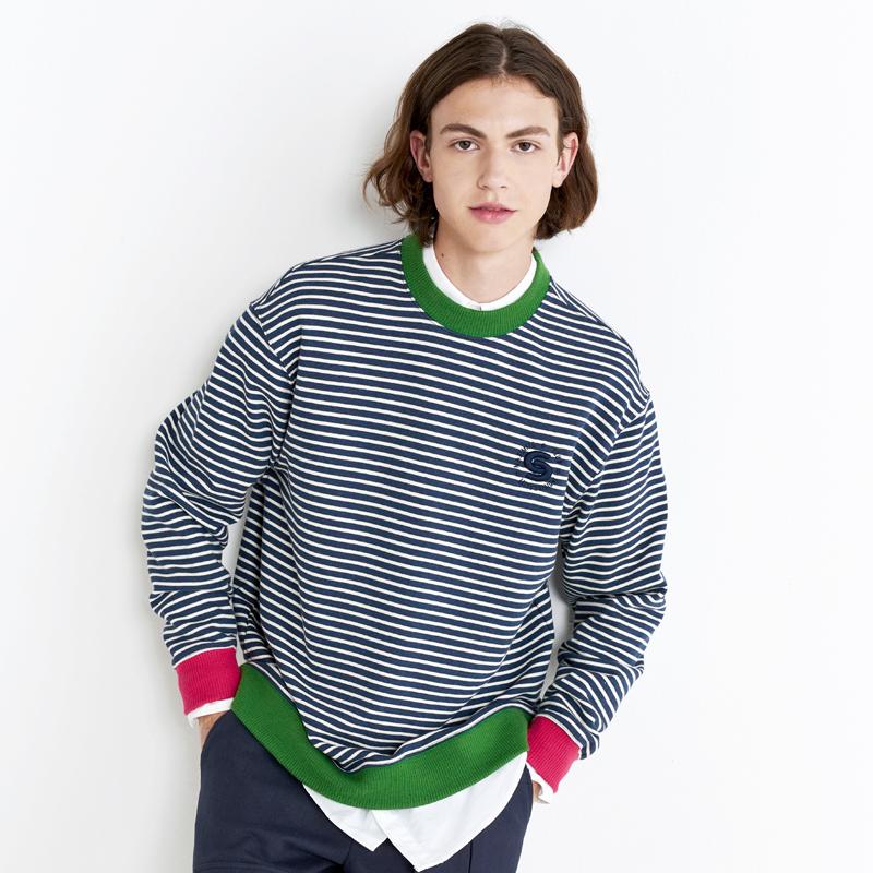 CUSTOMUS Stripe & Rib Color Mix Oversized Sweatshirt Cxs22Skmt273