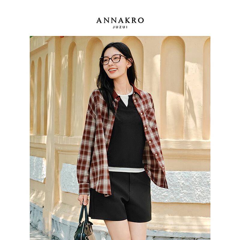 Рубашка Annakou в клетку, пэчворк, прямой силуэт