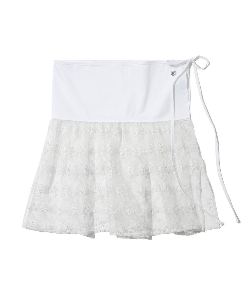 Faike Poppy Lace Flare Multi Lap Skirt_White