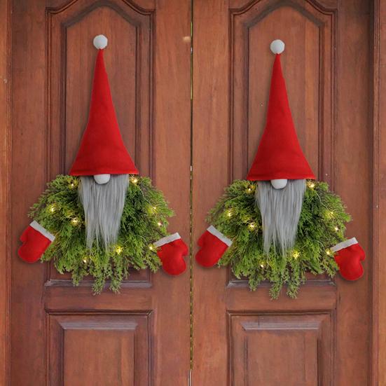 Рождественский венок, украшение для передней двери, светящаяся кукла-гном, подвесной орнамент, вечеринка, макет сцены, реквизит, безликая кукла, венок, крыльцо, стена комнаты, окно