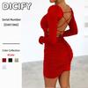 Модные летние и весенние женские повседневные платья DICFY однотонные с принтом, с длинным рукавом
