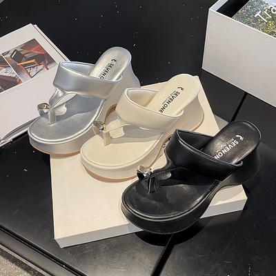 Мода 2025Толстая подошва Женские тапочки Лето Уличные шлепанцы Увеличивающая рост обувь Летняя пляжная обувь Дышащая