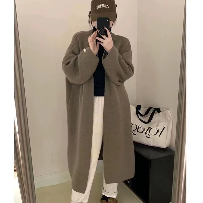 Осенне-зимний женский кардиган, свитер, повседневная модная трикотажная одежда с длинными рукавами, свитер до колена, куртка-кардиган