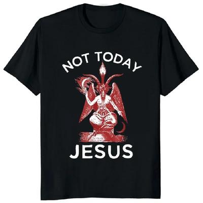 Not Today Jesus Gift for A Satanic Atheist Halloween Graphic Art Tees T Shirt Gothic Baphomet Goat Rose T Shirt Graphic T Shirts