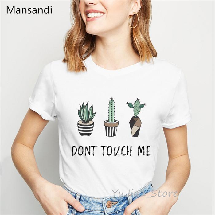 Cute Cactus Shirt Dont Touch Me Letters Print Tee Shirt Femme Summer Harajuku Kawaii Clothes Unisex White Female Tumblr T Shirt