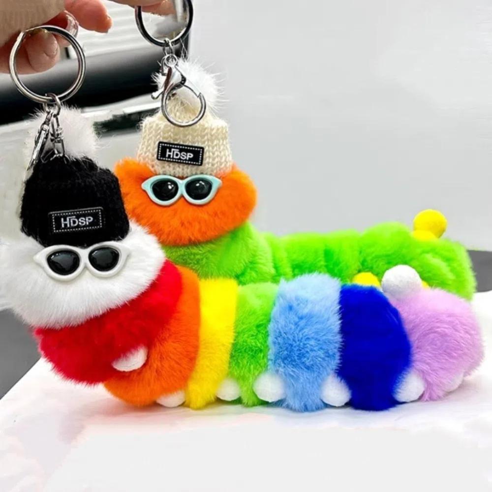Rainbow Caterpillar Pendant 25cm Car Key Rings Cute Animal Plush Dolls Couple