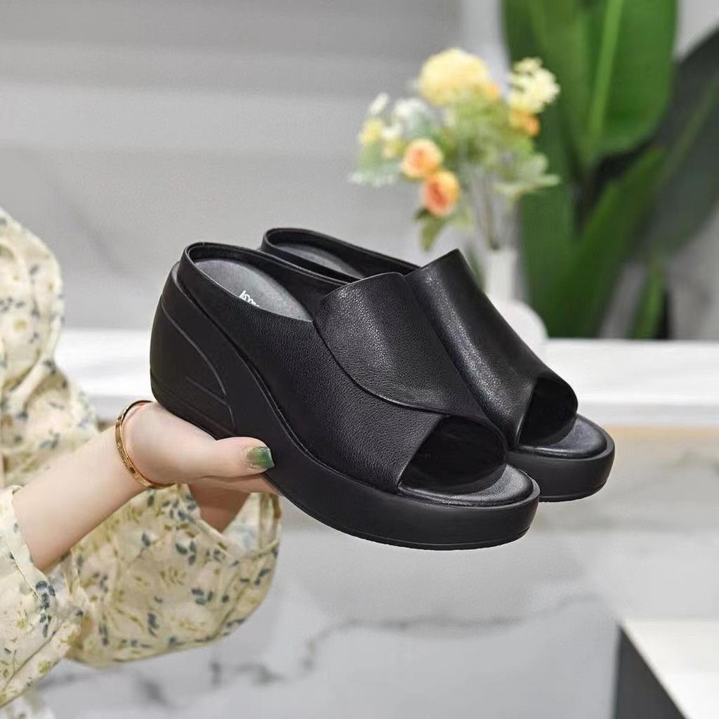 Модные тапочки на танкетке, женская обувь, летние туфли на платформе с открытым носком для женщин, уличные удобные женские сандалии без шнуровки, тапочки