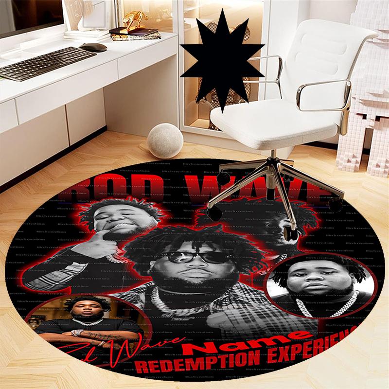 Custom Name Rod Wave Printed Round Rug Carpet Chair Rug Area Rug Entryway Doormats,for Office Chair Living Room Bedroom Kitchen Room.