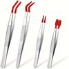 4Pcs/set Stainless Steel Tweezers With Rubber Tips Tweezers PVC Coated Non Marring Flat Tip Bent Tip Tweezers