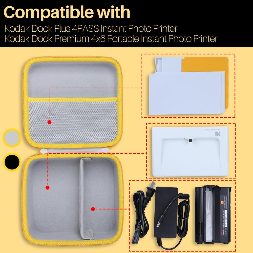 Принтер для смартфонов KODAK Dock Plus, совместимый с защитным чехлом для хранения Lebakort (Черный чехол)