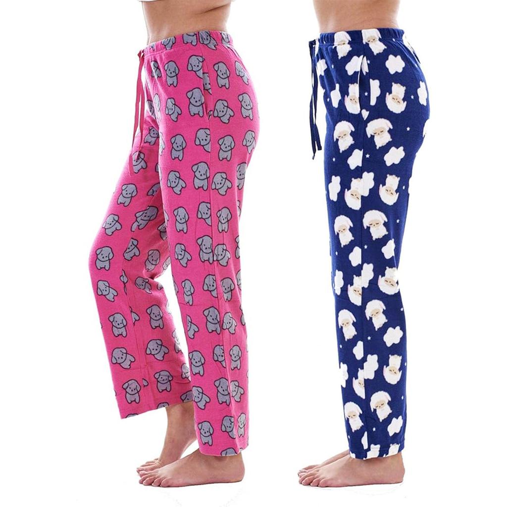 Keanu Женские/Дамские Флисовые Брюки для Дома из Овечьей Шерсти и с Принтом Щенков (Упаковка из 2 шт.)