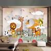 Обои CartoonMural, креативный мультяшный олень и лев, круг, фреска, ресторан, спальня для мальчиков и девочек, фон для декора стен, Papel Tapiz