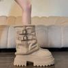 Зимние женские сапоги-дутики средней высоты на толстой подошве, новинка 2025 года, новые зимние, теплые, на толстом плюшевом подкладе, утолщенные, пушистые хлопковые сапоги