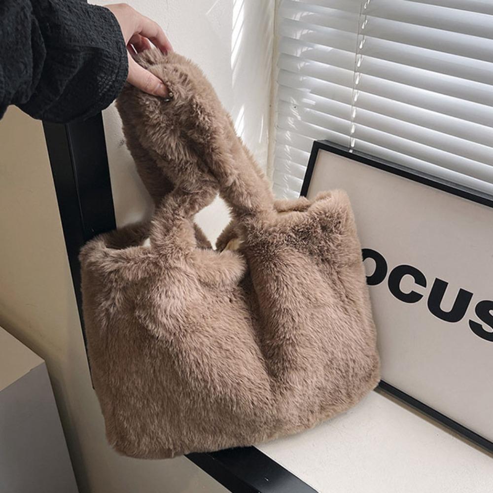 Plush Shoulder Bag Cute Hand Bag Versatile Tote Bag  Female