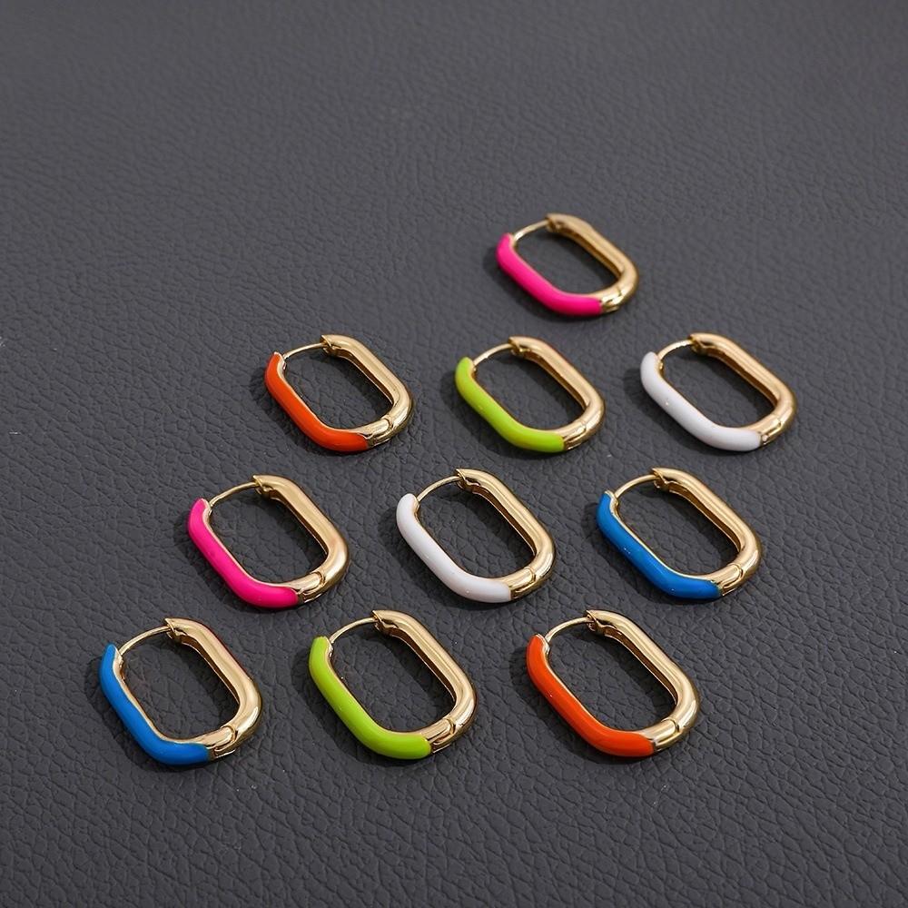 1 Pair Colorful U Shaped Hoop Earrings Minimalist Colorful Enamel Earrings  Women Jewelry