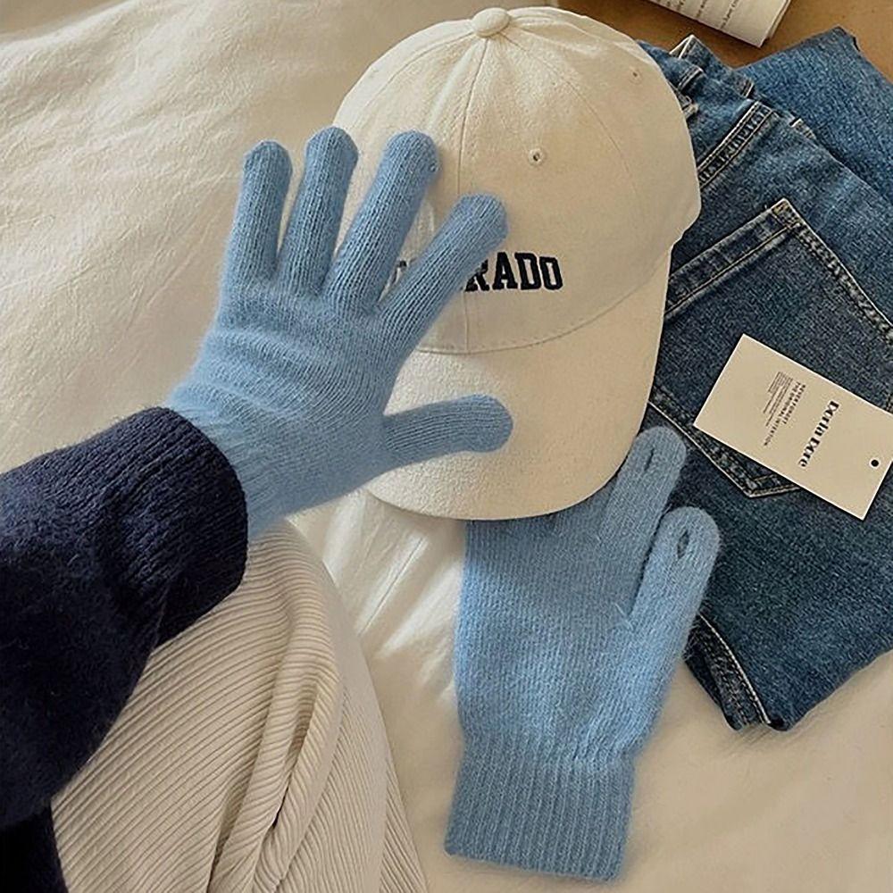 Конфетных цветов зимние бархатные перчатки Зимние теплые перчатки для пальцев Вязаные перчатки Для женщины девушки девы