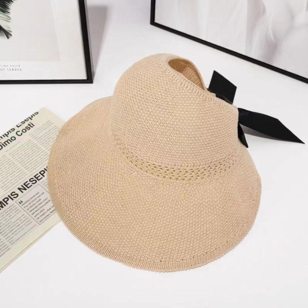 UV Protection Wide Brim Hat Ponytail Scallop Cap New Crochet Hat  Women