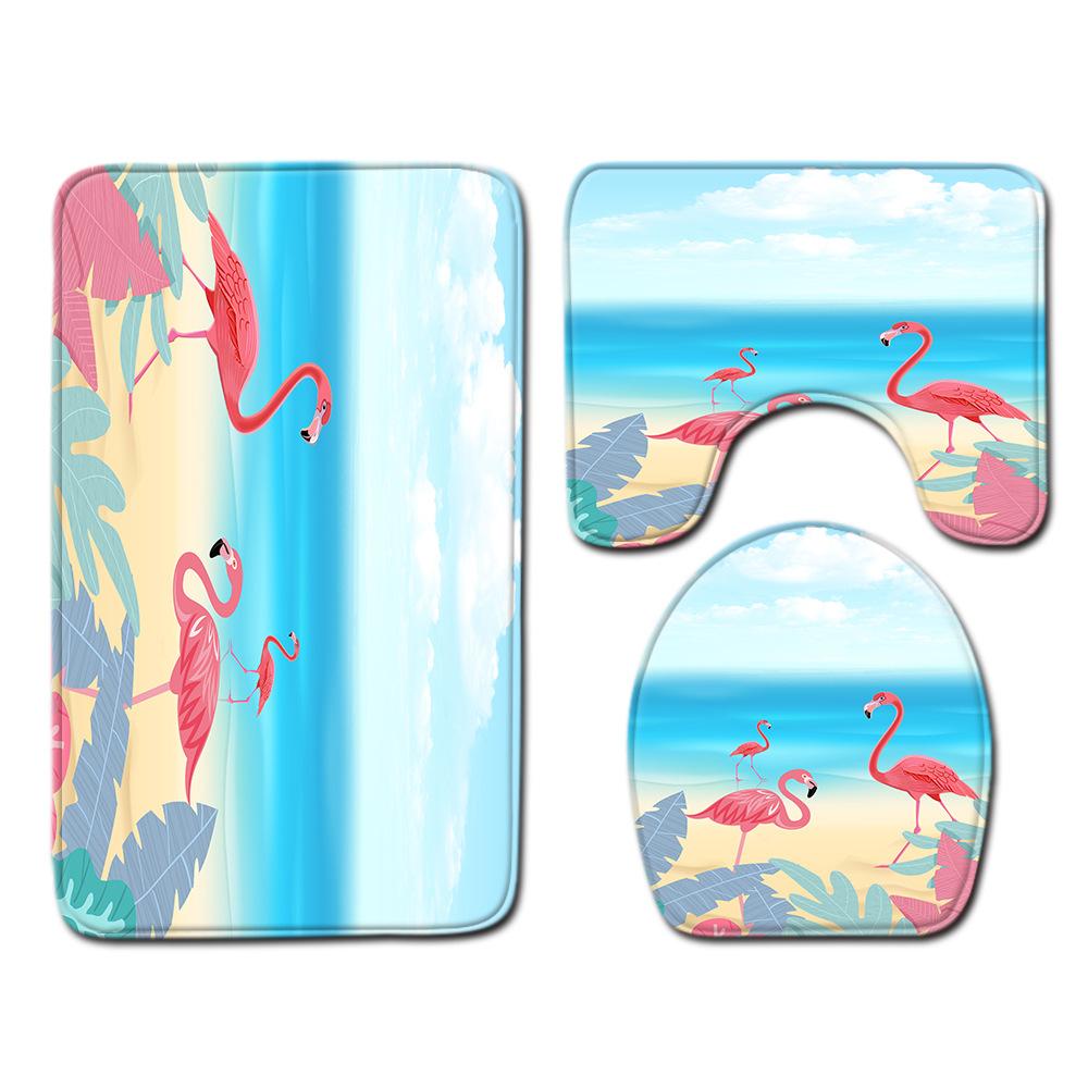 Flamingo Bathroom Toilet Three-Piece Floor Mat Doormat Bathroom Carpet